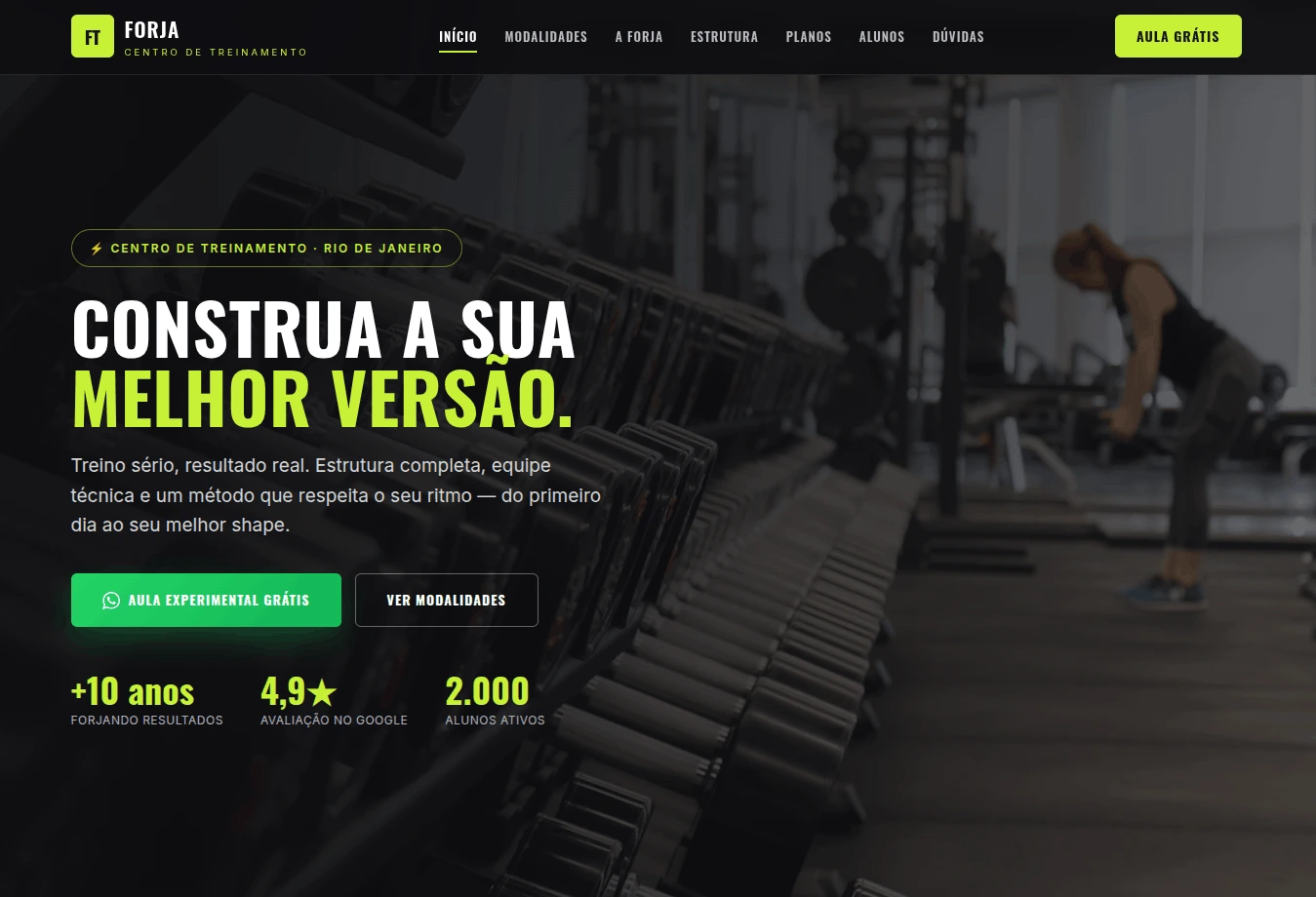 Modelo de site para academia